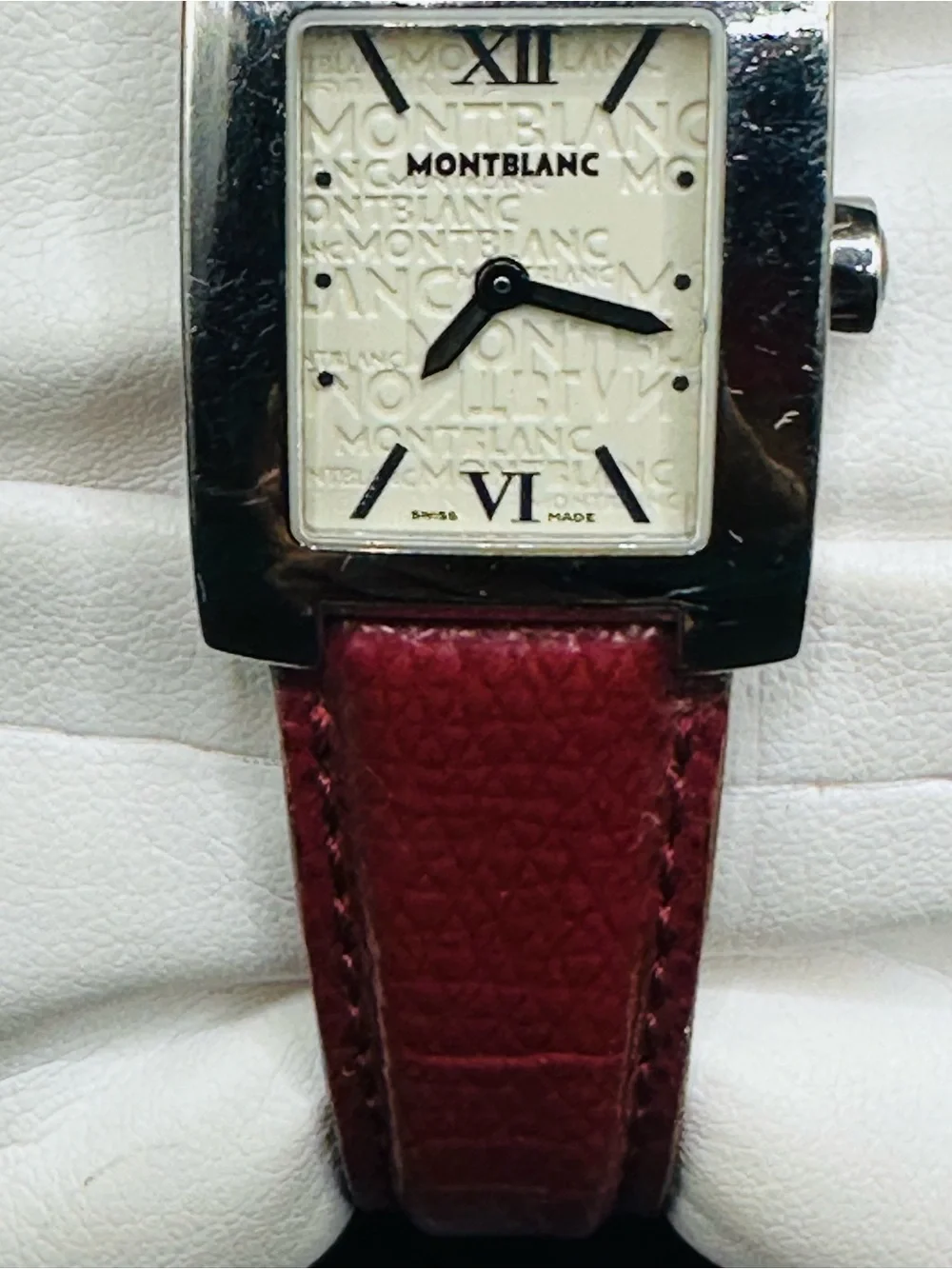 Montblanc Ivory Dial Watch with Red Strap. No Box or battery
